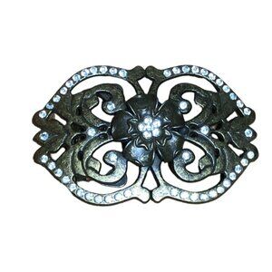 Rhinestone Belt Buckle Womens Flower Metal Gold Tone Western Boho Brass Look